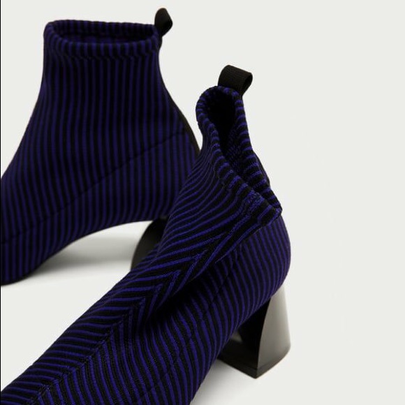 NWT ZARA Blue Contrasting Sock Style Ankle Boots - Picture 4 of 5